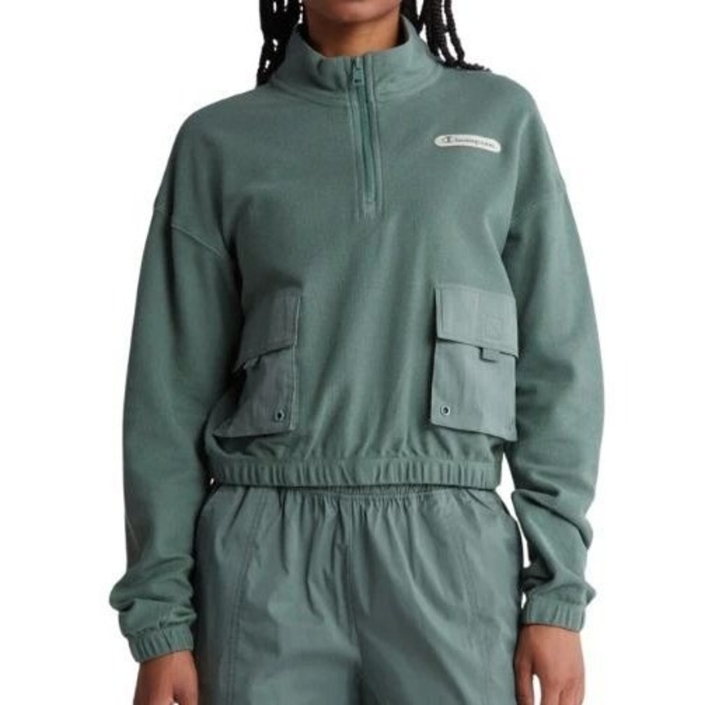 CHAMPION Campus Pique Quarter Zip Pullover Large Green Utility Gorpcore NEW